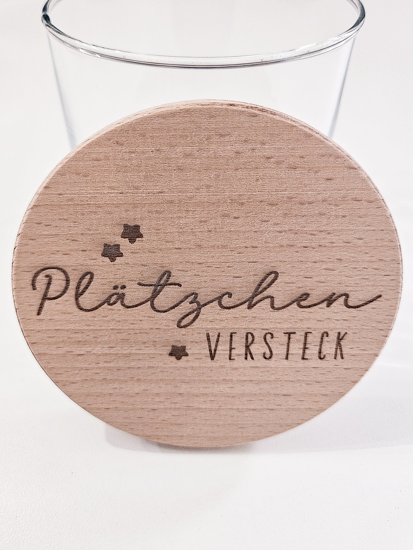 Glas mit graviertem Holzdeckel „Plätzchenversteck“ – stilvolle Keksdose für Weihnachten, nachhaltige Aufbewahrung im nordischen Design