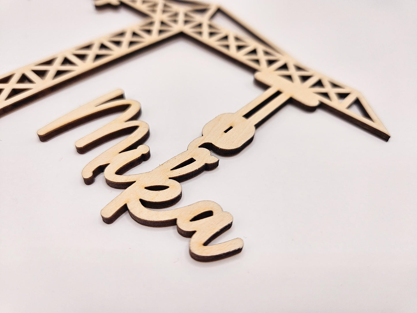 Cake topper zum Geburtstag mit Kran aus Holz, personalisierte Torten Dekoration , personalisierbar mit Namen und Alter perfekt als Geschenk