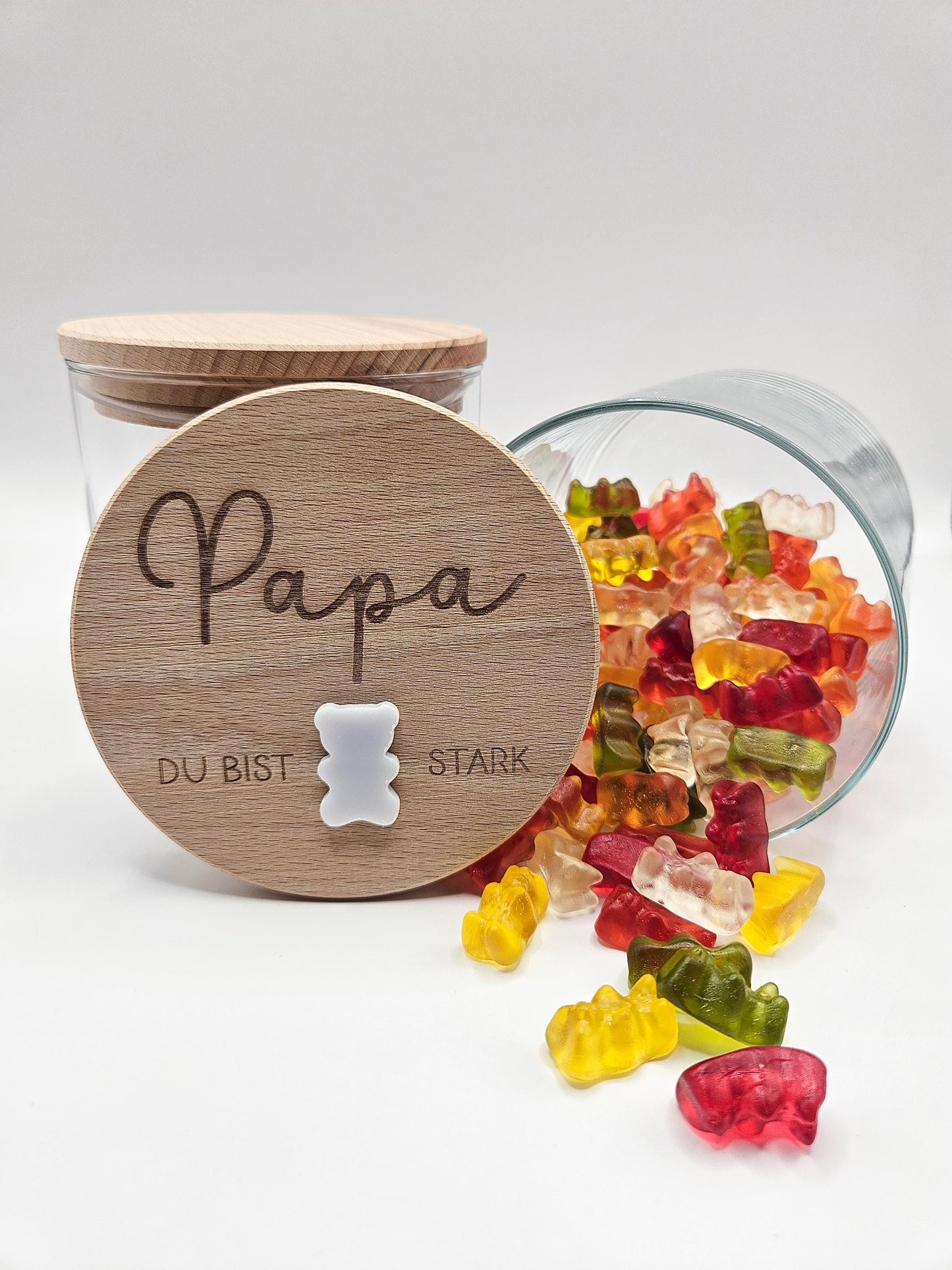 Vorratsglas mit Gravur als Vatertagsgeschenk: Du bist Bären stark mit Acryl Bär – Geschenk zum Vatertag, Geburtstag, Geburt