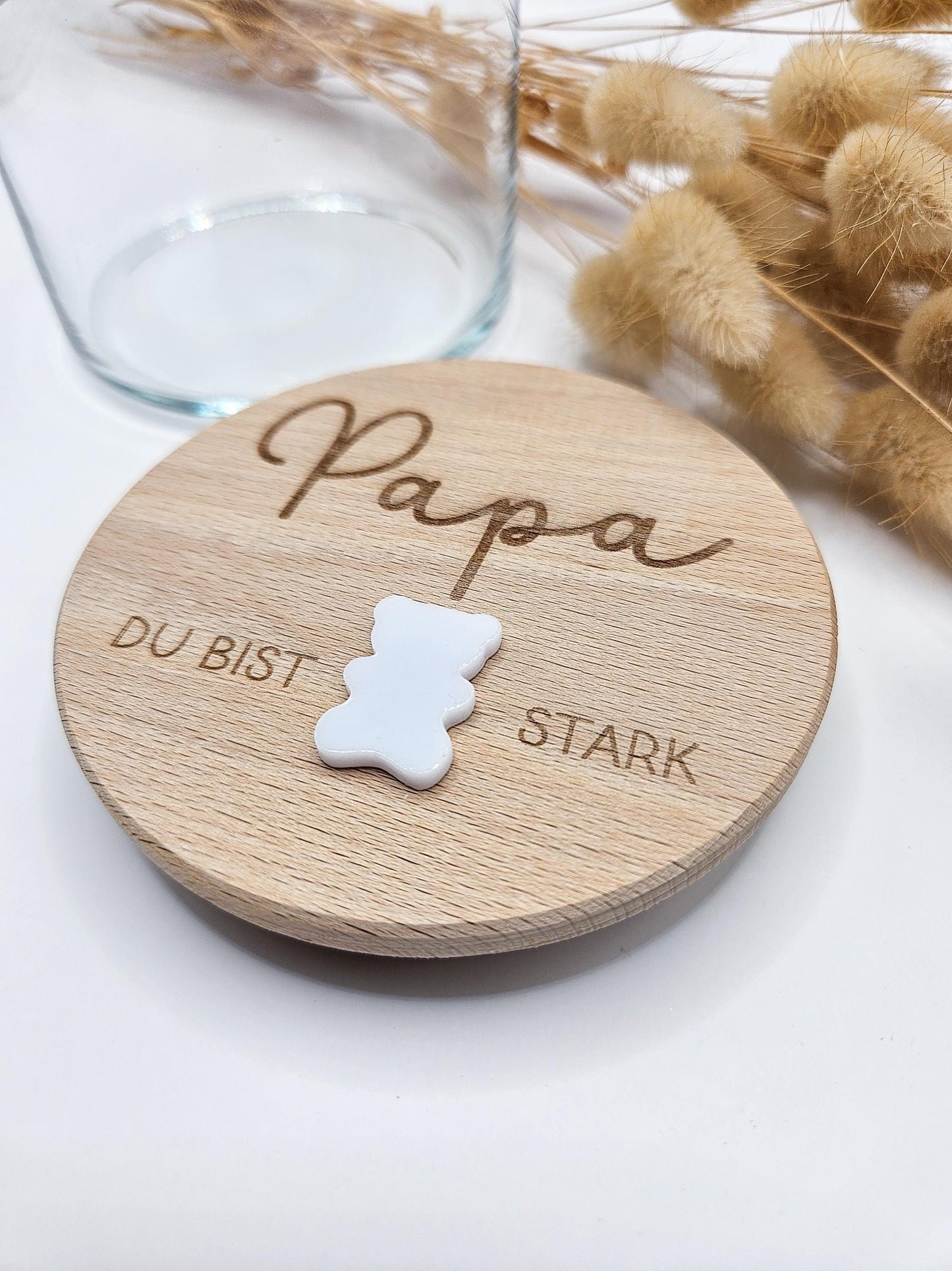 Vorratsglas mit Gravur als Vatertagsgeschenk: Du bist Bären stark mit Acryl Bär – Geschenk zum Vatertag, Geburtstag, Geburt