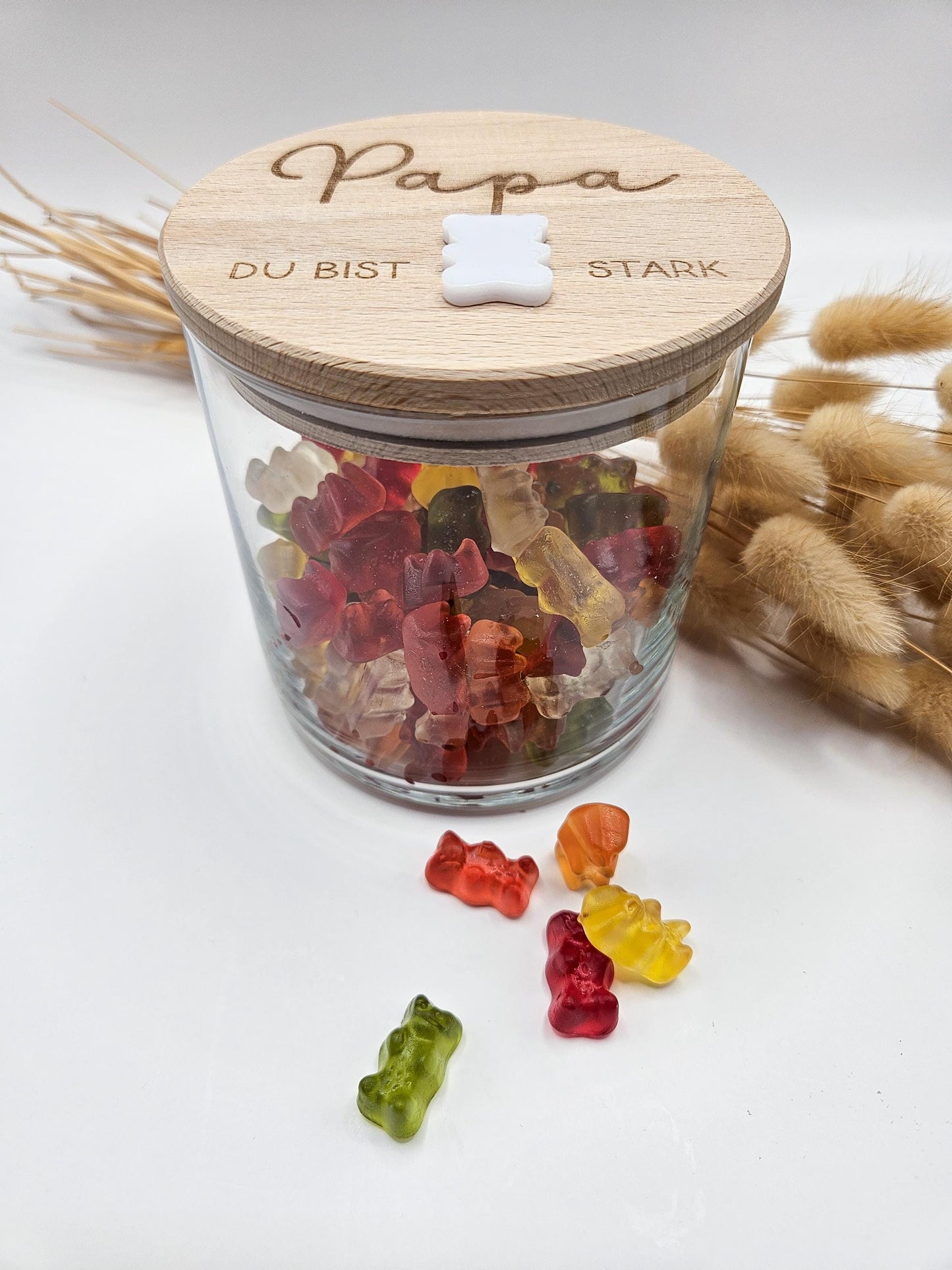 Vorratsglas mit Gravur als Vatertagsgeschenk: Du bist Bären stark mit Acryl Bär – Geschenk zum Vatertag, Geburtstag, Geburt
