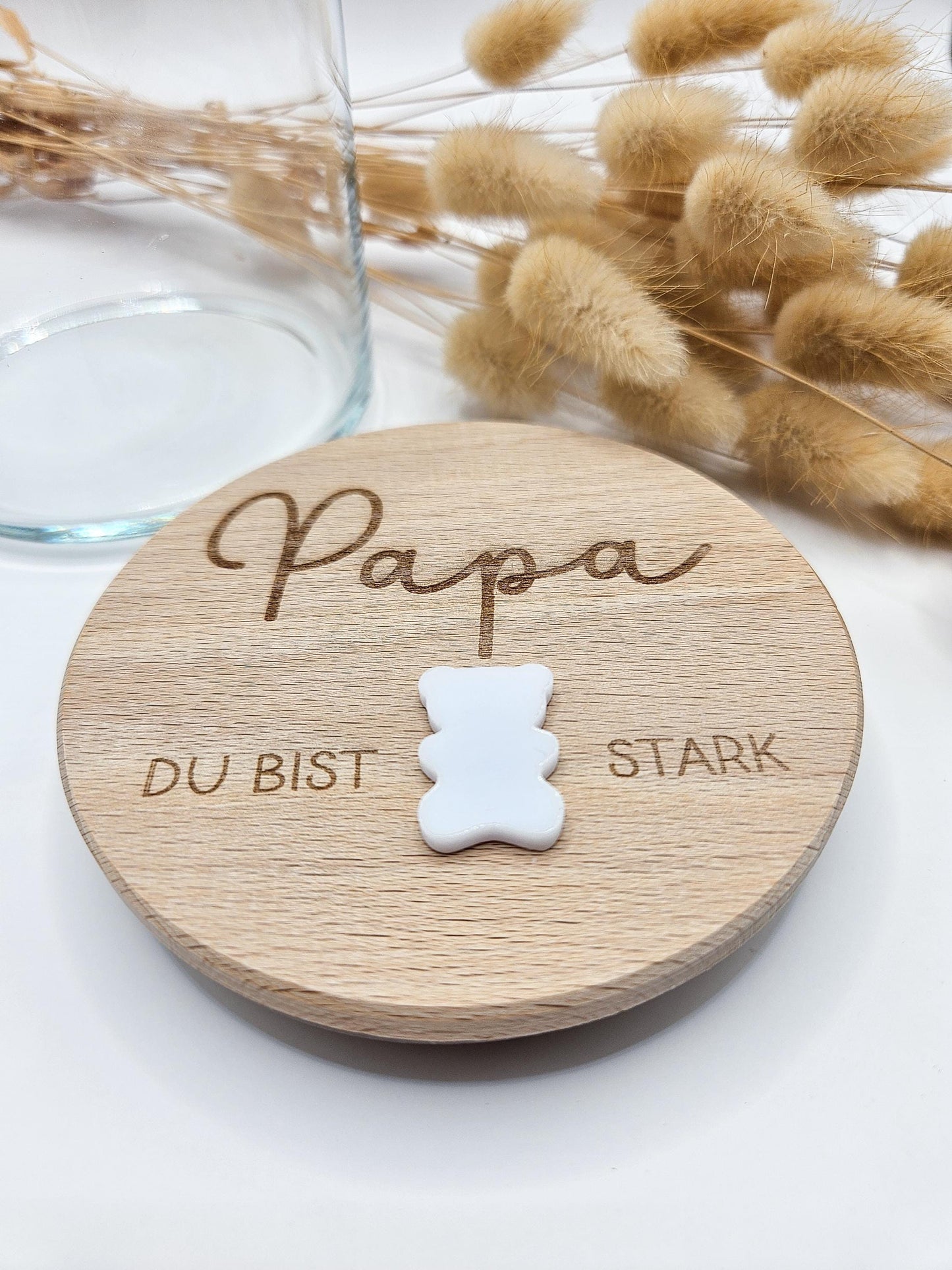 Vorratsglas mit Gravur als Vatertagsgeschenk: Du bist Bären stark mit Acryl Bär – Geschenk zum Vatertag, Geburtstag, Geburt