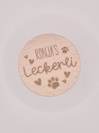 Personalisiertes Leckerli Glas für Hunde – gravierter Hundename, „Leckerli“, Tierpfoten als Geschenk für deinen vierbeinigen Liebling