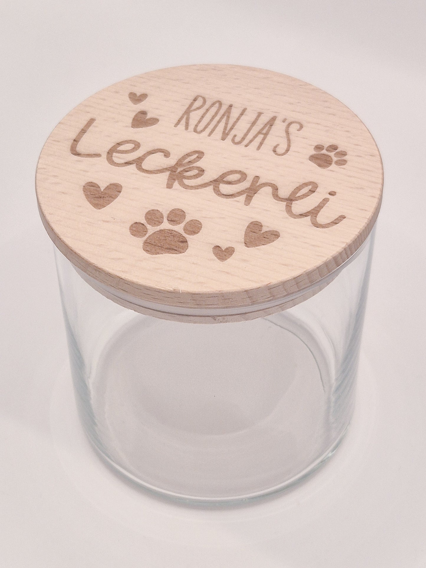 Personalisiertes Leckerli Glas für Hunde – gravierter Hundename, „Leckerli“, Tierpfoten als Geschenk für deinen vierbeinigen Liebling