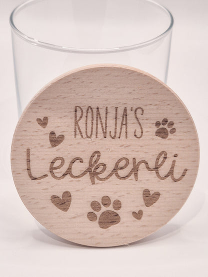 Personalisiertes Leckerli Glas für Hunde – gravierter Hundename, „Leckerli“, Tierpfoten als Geschenk für deinen vierbeinigen Liebling