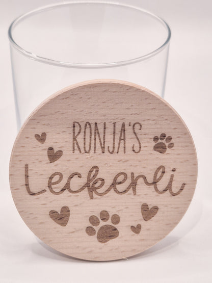 Personalisiertes Leckerli Glas für Hunde – gravierter Hundename, „Leckerli“, Tierpfoten als Geschenk für deinen vierbeinigen Liebling