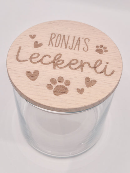 Personalisiertes Leckerli Glas für Hunde – gravierter Hundename, „Leckerli“, Tierpfoten als Geschenk für deinen vierbeinigen Liebling