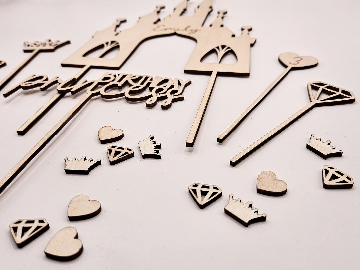 Personalisierter Cake Topper Holz – Prinzessin Schloss, Birthday Princess, Name, Alter Mädchen Geburtstag Deko