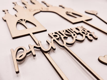 Personalisierter Cake Topper Holz – Prinzessin Schloss, Birthday Princess, Name, Alter Mädchen Geburtstag Deko