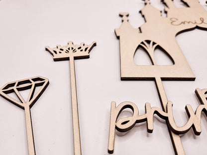 Personalisierter Cake Topper Holz – Prinzessin Schloss, Birthday Princess, Name, Alter Mädchen Geburtstag Deko
