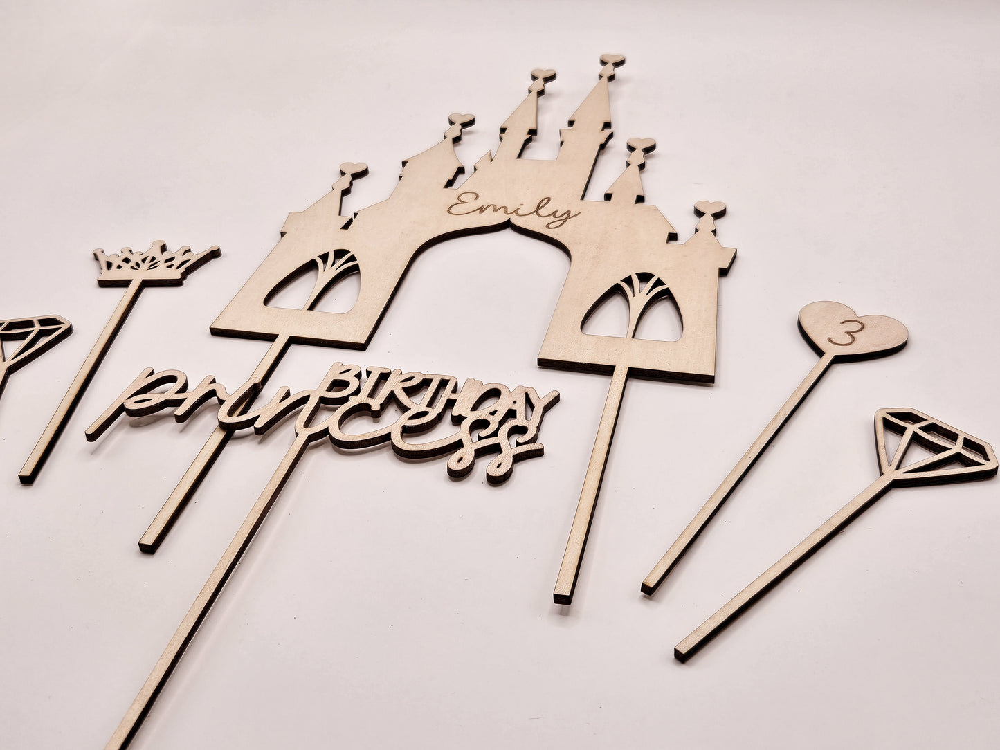 Personalisierter Cake Topper Holz – Prinzessin Schloss, Birthday Princess, Name, Alter Mädchen Geburtstag Deko
