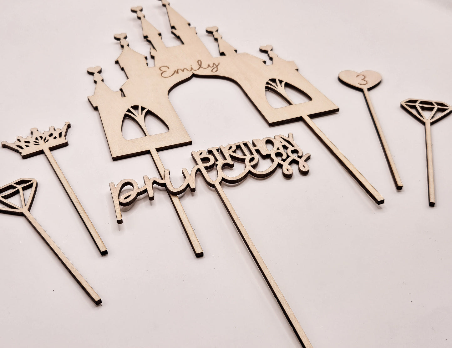 Personalisierter Cake Topper Holz – Prinzessin Schloss, Birthday Princess, Name, Alter Mädchen Geburtstag Deko