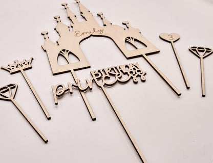 Personalisierter Cake Topper Holz – Prinzessin Schloss, Birthday Princess, Name, Alter Mädchen Geburtstag Deko