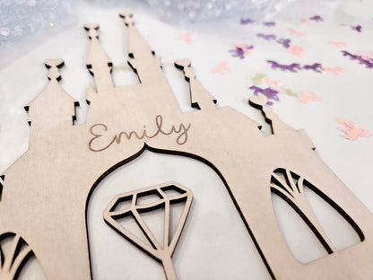 Personalisierter Cake Topper Holz – Prinzessin Schloss, Birthday Princess, Name, Alter Mädchen Geburtstag Deko