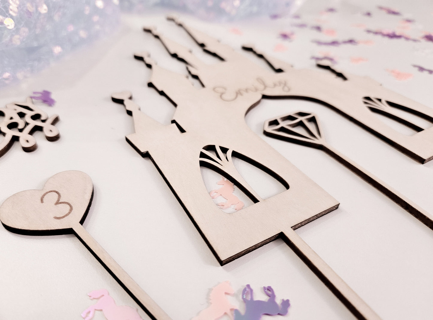 Personalisierter Cake Topper Holz – Prinzessin Schloss, Birthday Princess, Name, Alter Mädchen Geburtstag Deko