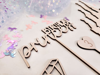 Personalisierter Cake Topper Holz – Prinzessin Schloss, Birthday Princess, Name, Alter Mädchen Geburtstag Deko