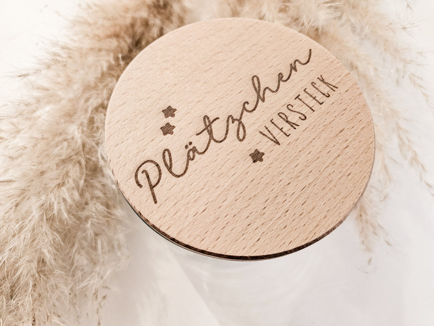 Glas mit graviertem Holzdeckel „Plätzchenversteck“ – stilvolle Keksdose für Weihnachten, nachhaltige Aufbewahrung im nordischen Design