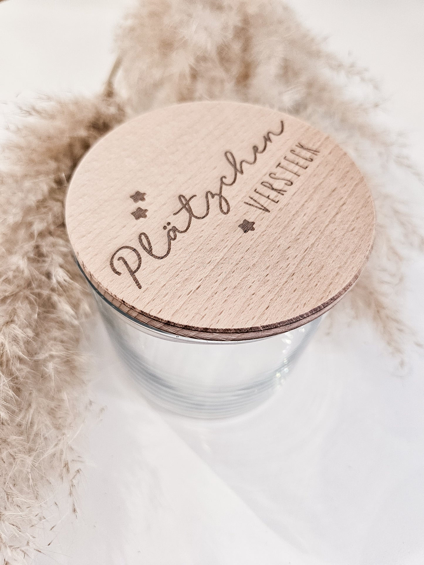 Glas mit graviertem Holzdeckel „Plätzchenversteck“ – stilvolle Keksdose für Weihnachten, nachhaltige Aufbewahrung im nordischen Design