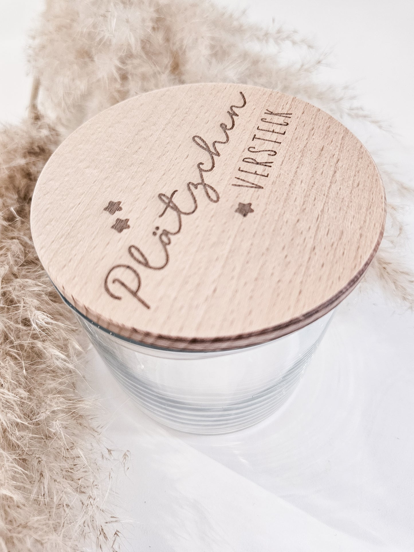 Glas mit graviertem Holzdeckel „Plätzchenversteck“ – stilvolle Keksdose für Weihnachten, nachhaltige Aufbewahrung im nordischen Design