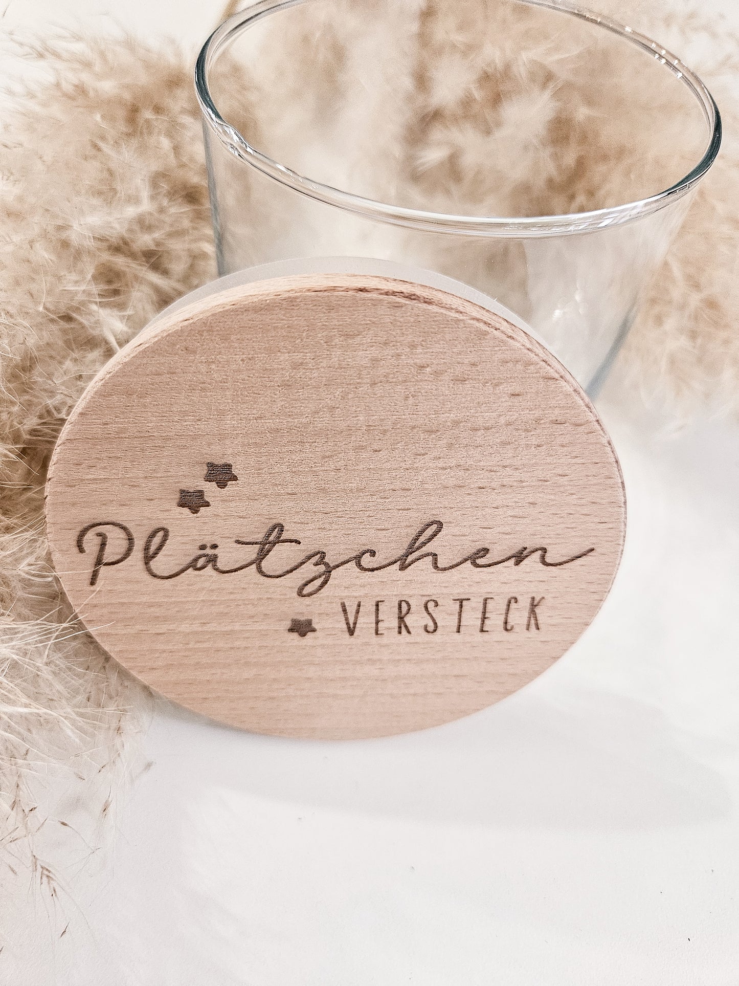 Glas mit graviertem Holzdeckel „Plätzchenversteck“ – stilvolle Keksdose für Weihnachten, nachhaltige Aufbewahrung im nordischen Design