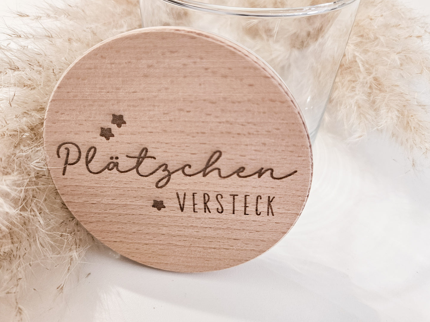 Glas mit graviertem Holzdeckel „Plätzchenversteck“ – stilvolle Keksdose für Weihnachten, nachhaltige Aufbewahrung im nordischen Design
