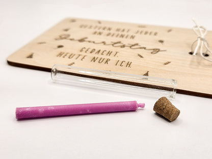 Holzkarte mit Gravur und Kerze – nachträgliche Geburtstagskarte aus Holz mit Spruch „Heute nur ich“, kleine Aufmerksamkeit zum Geburtstag