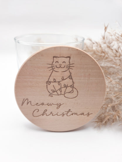 Weihnachtsgeschenk für Katzenliebhaber – Glas mit Lasergravur Katze und Schriftzug Meowy Christmas