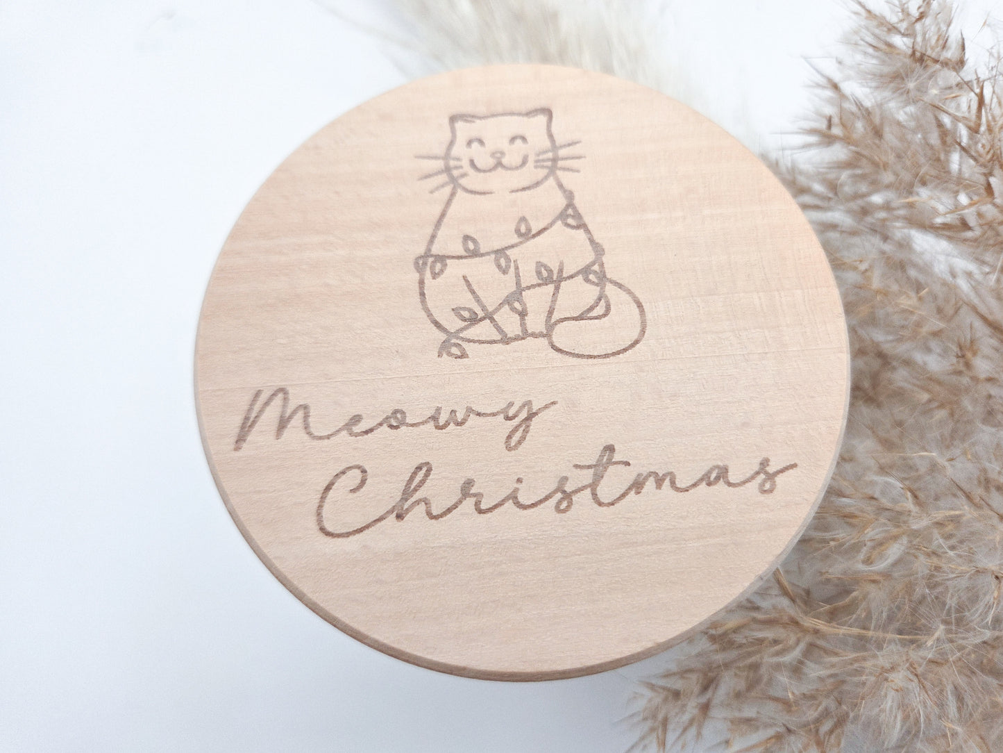 Weihnachtsgeschenk für Katzenliebhaber – Glas mit Lasergravur Katze und Schriftzug Meowy Christmas