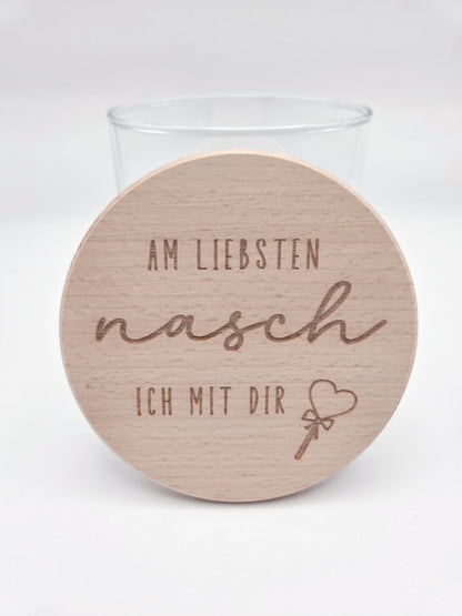 Personalisiertes Geschenkglas mit graviertem Holzdeckel als liebevolle Geschenkidee zum Valentinstag, Muttertag oder Vatertag