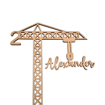Cake Topper Kran mit Name und Alter aus Holz, personalisierte Torten Dekoration , personalisierbar mit Namen und Alter perfekt als Geschenk