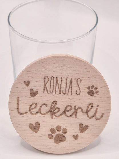 Personalisiertes Leckerli Glas für Hunde – gravierter Hundename, „Leckerli“, Tierpfoten als Geschenk für deinen vierbeinigen Liebling