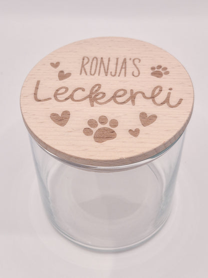 Personalisiertes Leckerli Glas für Hunde – gravierter Hundename, „Leckerli“, Tierpfoten als Geschenk für deinen vierbeinigen Liebling