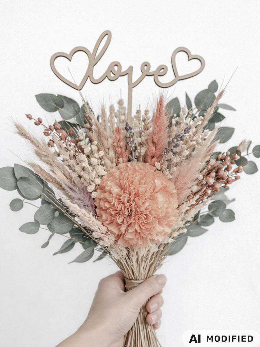Blumenstrauß-Stecker „love“ aus Holz mit Herz, hochwertiger Blumen Topper Holz für Trockenblumen und frische Blumensträuße, moderne Blumendeko aus Holz im Scandi Stil, minimalistische Blumenstrauß Deko für Valentinstag, Hochzeit, Verlobung, Jahrestag und Muttertag, liebevolle Geschenkidee für Herzensmenschen, Holz Blumenstecker handgefertigt, nachhaltige Holzdeko, Blumen Geschenk mit Herz, dekorativer Blumen Topper von Leo&Lu
