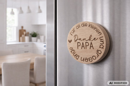 Magnetischer Flaschenöffner Papa aus Holz mit Gravur Danke Papa für all die kleinen und großen Dinge, perfektes Vatertagsgeschenk, Geschenk Papa, bester Papa Geschenkidee, Geschenk Vatertag, Papa Geschenk Geburtstag, Geschenk für Papa, Vater Geschenk Flaschenöffner, Papa Flaschenöffner mit Magnet für Kühlschrank, vatertag flaschenöffner personalisiert, hochwertiger Holz Flaschenöffner Papa, kleines Geschenk große Bedeutung, liebevolles Geschenk Vater, modernes Skandi Design Küche Accessoire