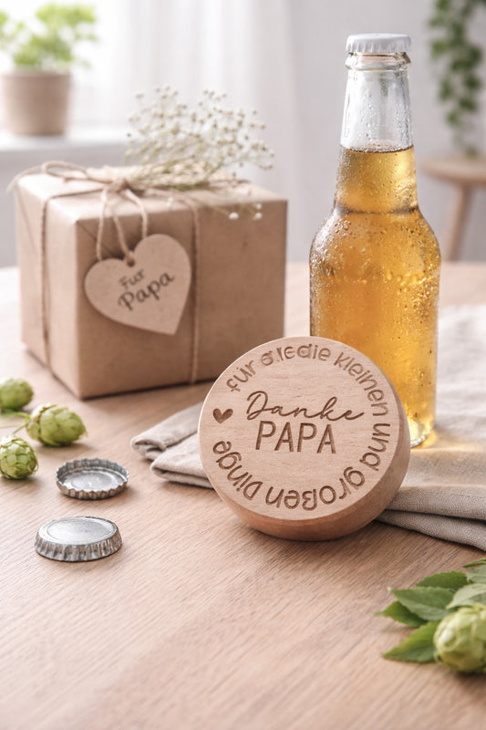 Magnetischer Flaschenöffner Papa aus Holz mit Gravur Danke Papa für all die kleinen und großen Dinge, perfektes Vatertagsgeschenk, Geschenk Papa, bester Papa Geschenkidee, Geschenk Vatertag, Papa Geschenk Geburtstag, Geschenk für Papa, Vater Geschenk Flaschenöffner, Papa Flaschenöffner mit Magnet für Kühlschrank, vatertag flaschenöffner personalisiert, hochwertiger Holz Flaschenöffner Papa, kleines Geschenk große Bedeutung, liebevolles Geschenk Vater, modernes Skandi Design Küche Accessoire