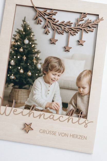 Weihnachts-Passepartout aus Holz | Filigraner Bilderrahmen Weihnachten | Skandi Deko | Fotogeschenk zu Weihnachten | Handmade & lasergraviert