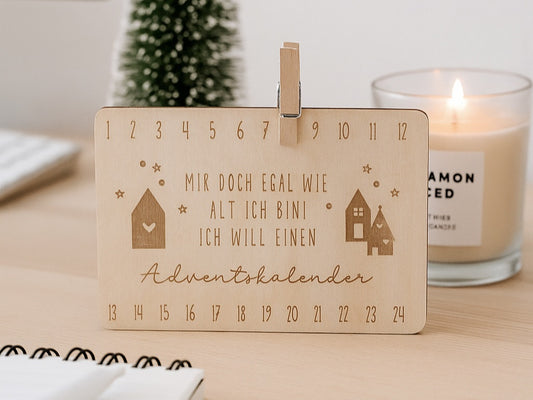 Holz Adventskalender Karte – Wiederverwendbarer Adventskalender aus Holz – Weihnachtsdeko im Scandi Look – DIY Adventskalender mit Klammer