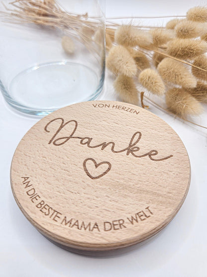 Vorratsglas mit Gravur als Muttertagsgeschenk: Von Herzen Danke an die beste Mama der Welt – Geschenk zum Muttertag, Geburtstag oder für Oma