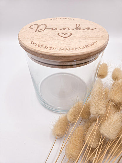 Vorratsglas mit Gravur als Muttertagsgeschenk: Von Herzen Danke an die beste Mama der Welt – Geschenk zum Muttertag, Geburtstag oder für Oma