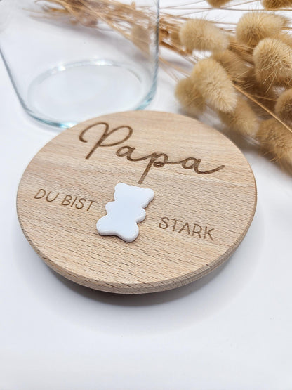 Vorratsglas mit Gravur als Vatertagsgeschenk: Du bist Bären stark mit Acryl Bär – Geschenk zum Vatertag, Geburtstag, Geburt
