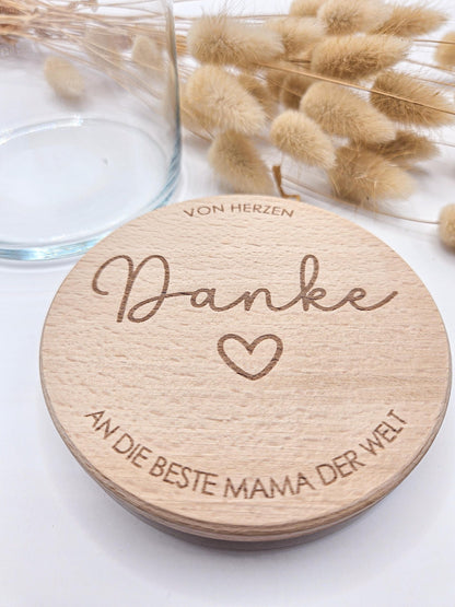 Vorratsglas mit Gravur als Muttertagsgeschenk: Von Herzen Danke an die beste Mama der Welt – Geschenk zum Muttertag, Geburtstag oder für Oma