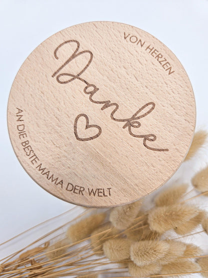 Vorratsglas mit Gravur als Muttertagsgeschenk: Von Herzen Danke an die beste Mama der Welt – Geschenk zum Muttertag, Geburtstag oder für Oma