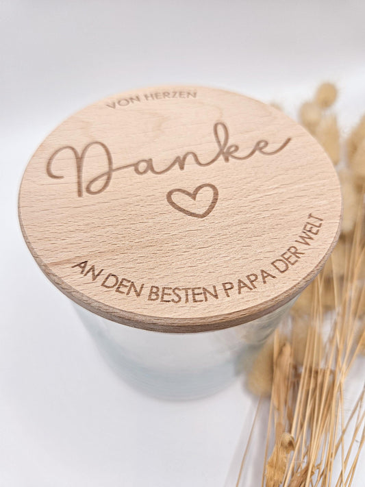 Vorratsglas mit Gravur als Vatertagsgeschenk: Von Herzen Danke an den besten Papa der Welt – Geschenk zum Vatertag, Geburtstag oder Geburt