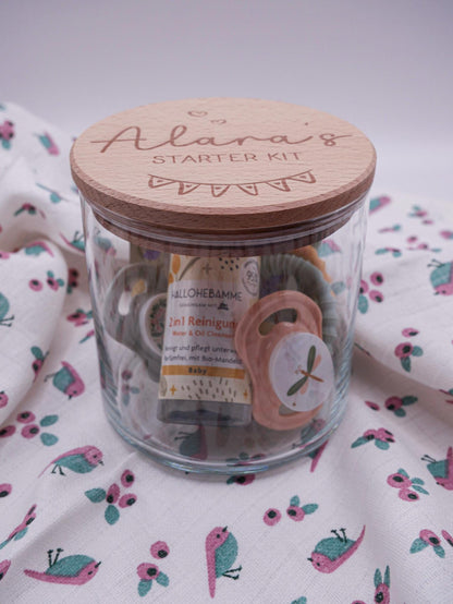 Geschenk zur Geburt personalisiert - Babygeschenk Starter Kit mit graviertem Namen, Geschenk zur Geburt, Taufe, Geburtstag, Windeltorte