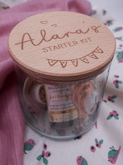 Geschenk zur Geburt personalisiert - Babygeschenk Starter Kit mit graviertem Namen, Geschenk zur Geburt, Taufe, Geburtstag, Windeltorte