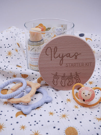 Geschenk zur Geburt personalisiert - Babygeschenk Starter Kit mit graviertem Namen, Geschenk zur Geburt, Taufe, Geburtstag, Windeltorte