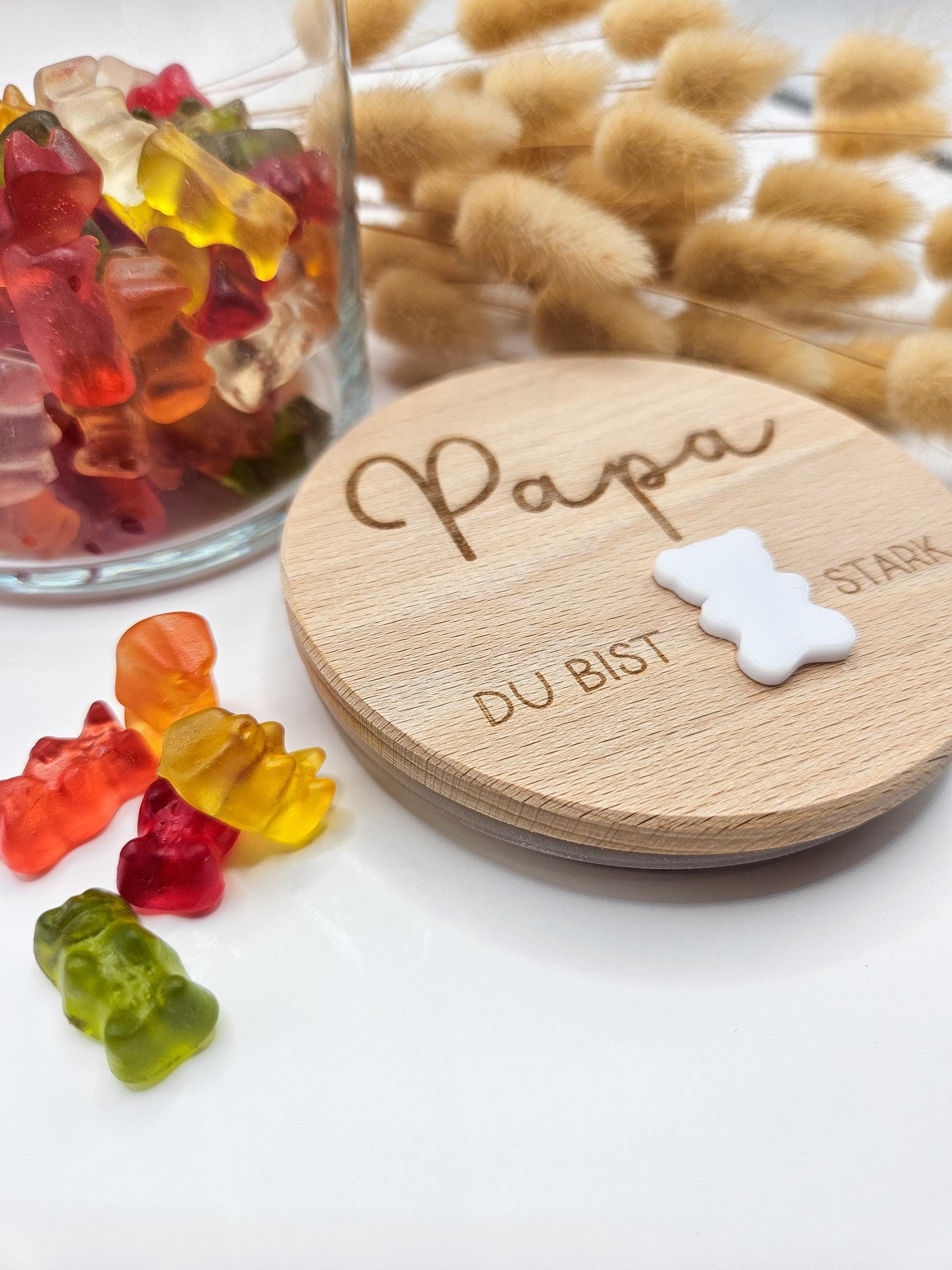 Vorratsglas mit Gravur als Vatertagsgeschenk: Du bist Bären stark mit Acryl Bär – Geschenk zum Vatertag, Geburtstag, Geburt