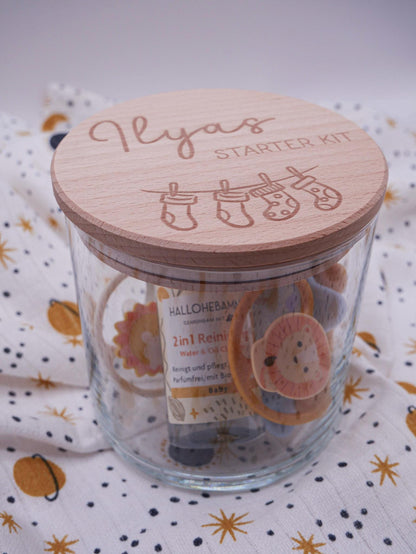 Geschenk zur Geburt personalisiert - Babygeschenk Starter Kit mit graviertem Namen, Geschenk zur Geburt, Taufe, Geburtstag, Windeltorte