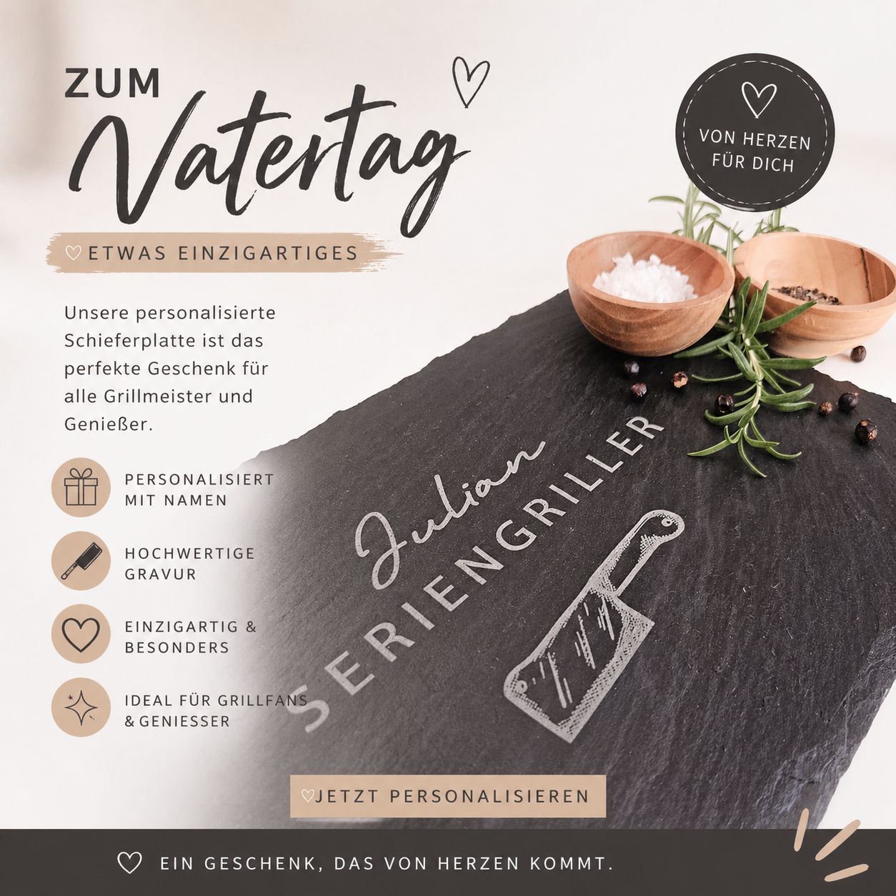 Servierplatte SERIENGRILLER personalisierbar - Geschenk zum Geburtstag, Vattertag oder BBQ – Individuelles Deko-Highlight für alle Grillfans