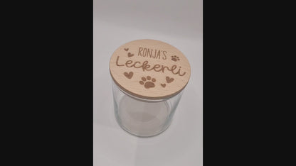 Personalisiertes Leckerli Glas für Hunde – gravierter Hundename, „Leckerli“, Tierpfoten als Geschenk für deinen vierbeinigen Liebling